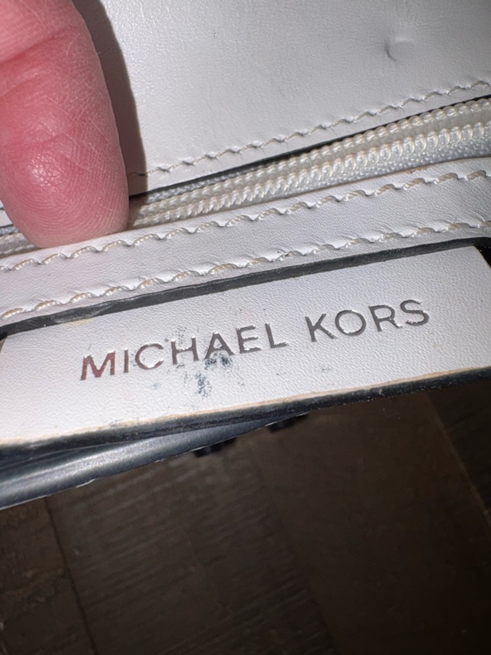 Michael Kors White Crossbody with Silver Snake-Texture Stripe - Picture 9 of 10